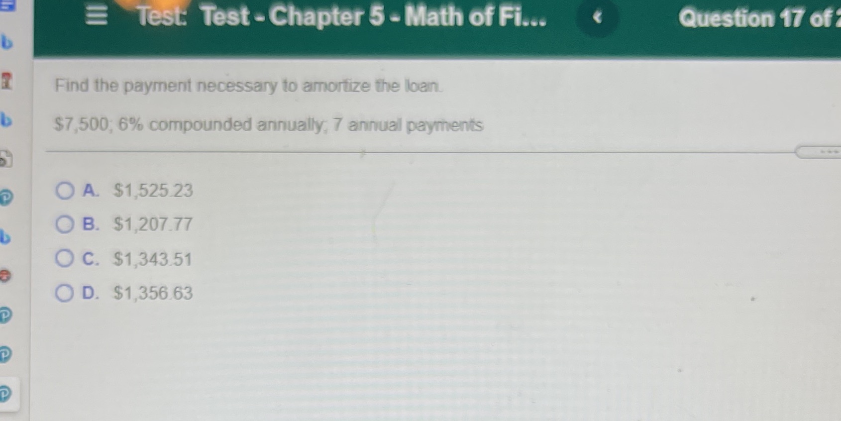 Ds71 Test: Test - Chapter 5 - Math of Fi...