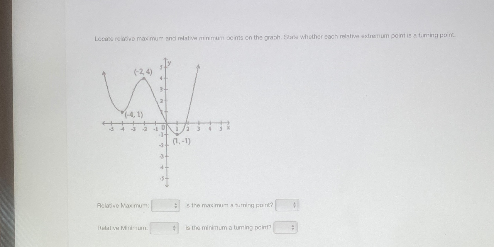 Locate relative maximum and relative minimum