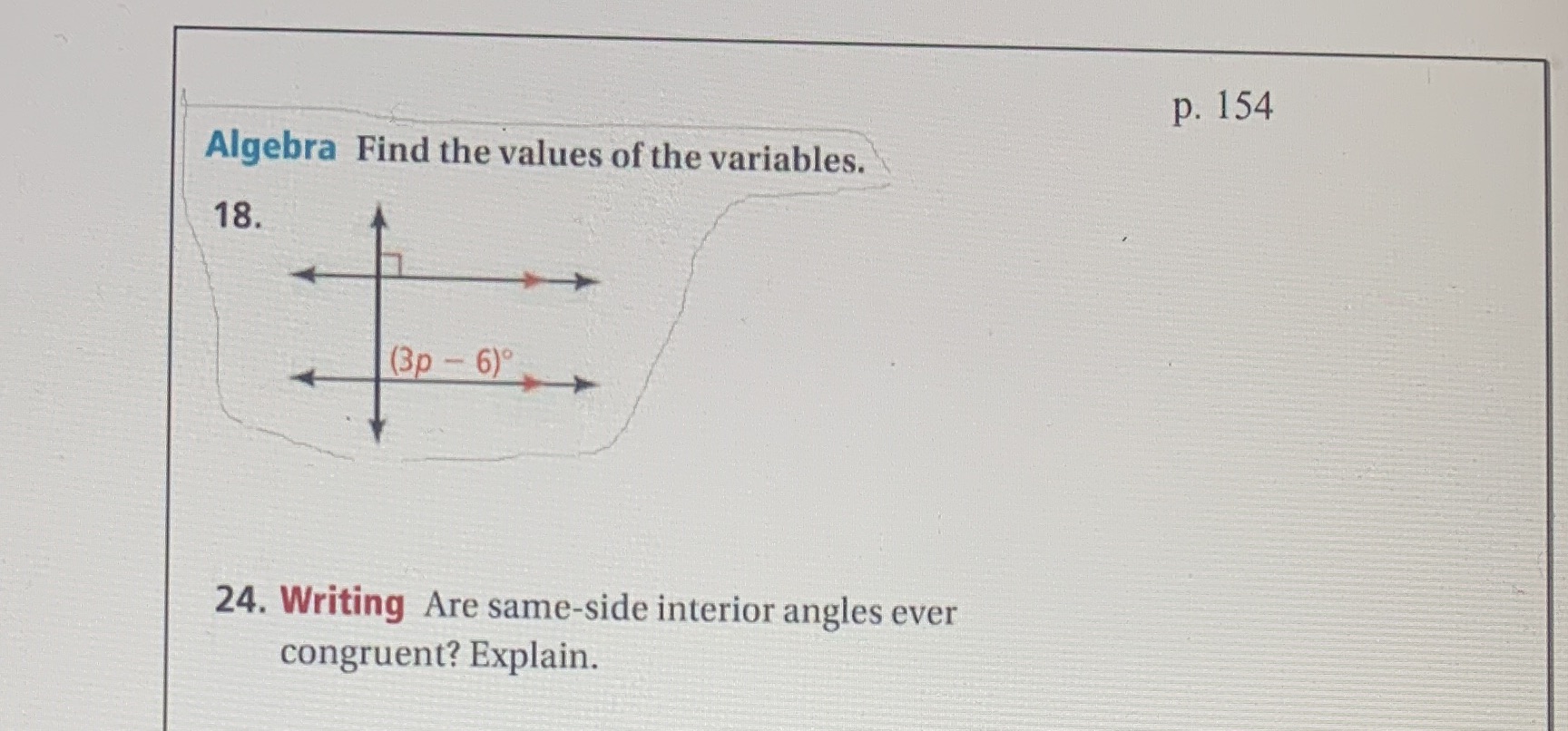 p. 154 Algebra Find the values of the variables.