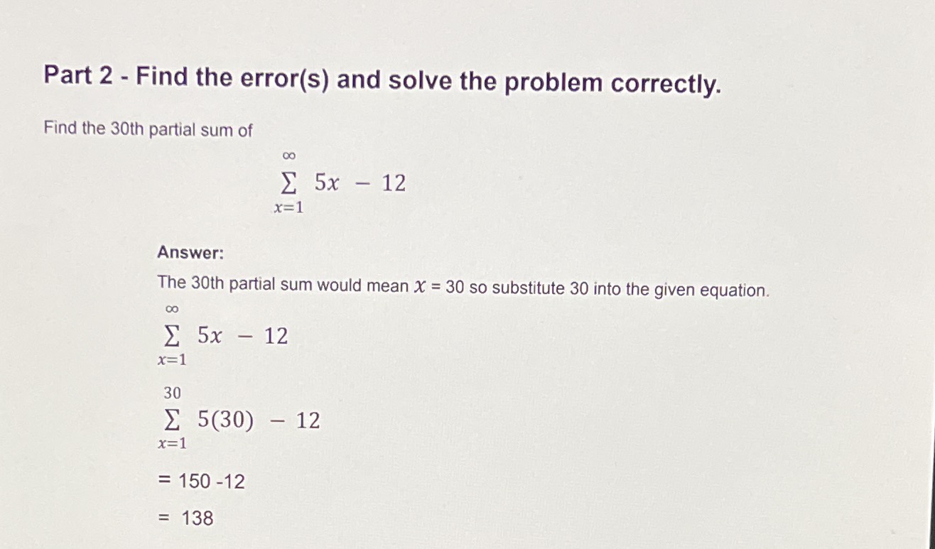 Part 2 Find the error (s ) and solve the problem