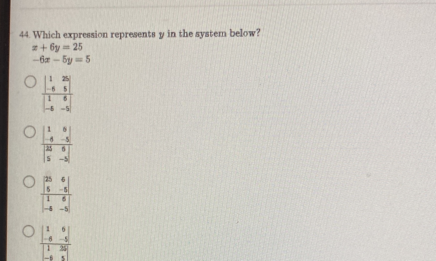 44 Which expression represents y in the system