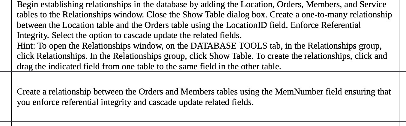 Begin establishing relationships in the database