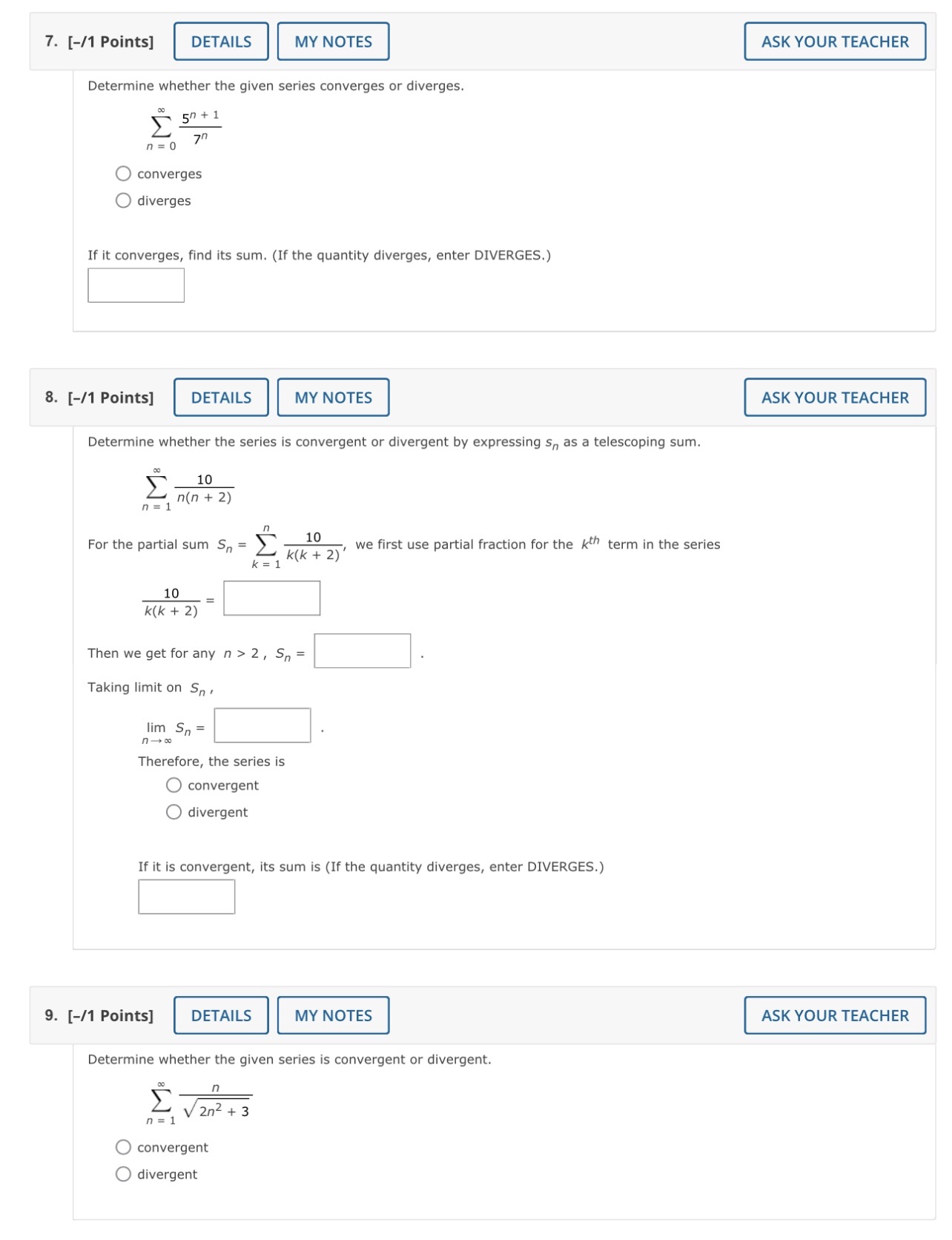 Could you help me solve 7-9? 7. [-/1 Points]