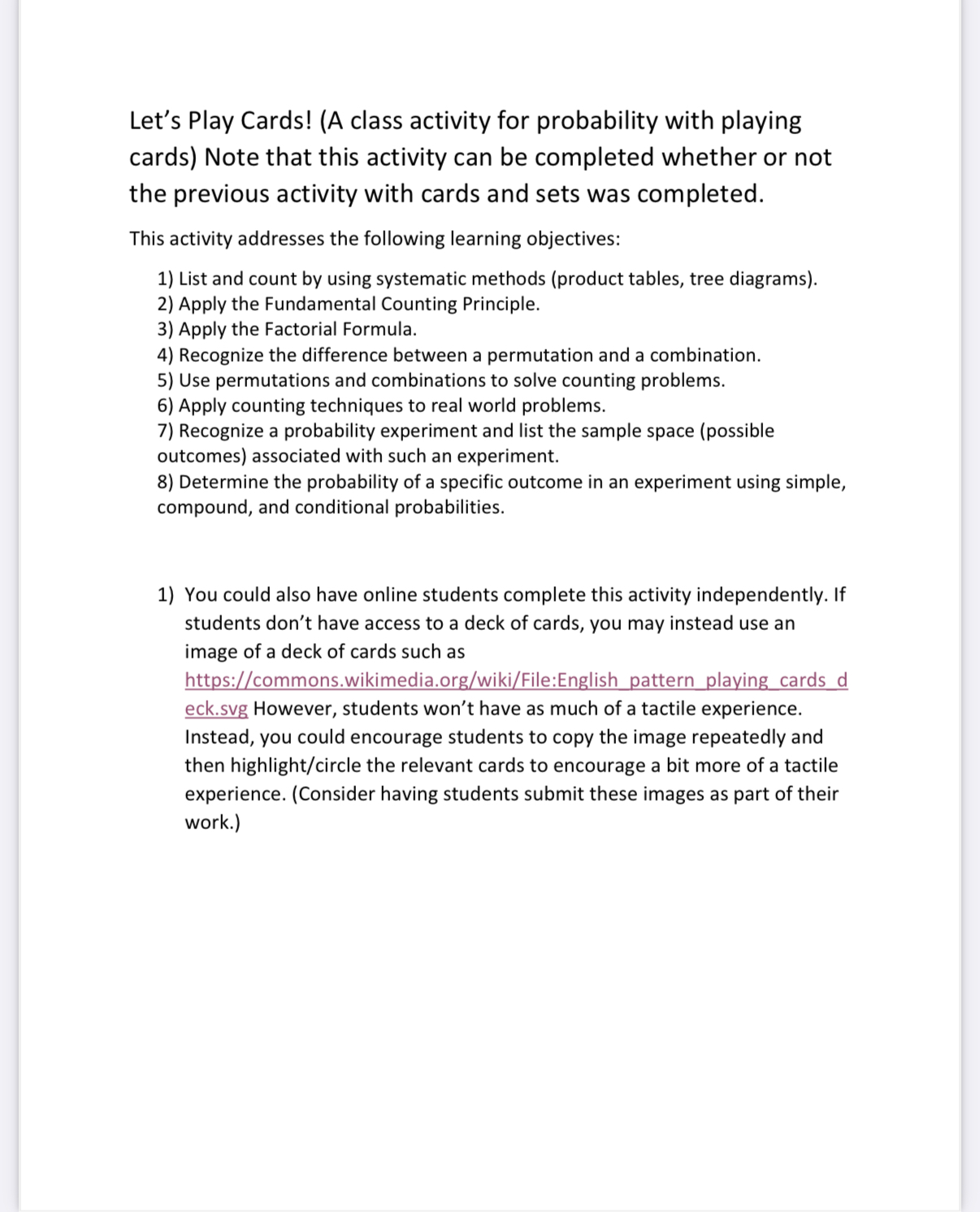 Let's Play Cards! (A class activity for