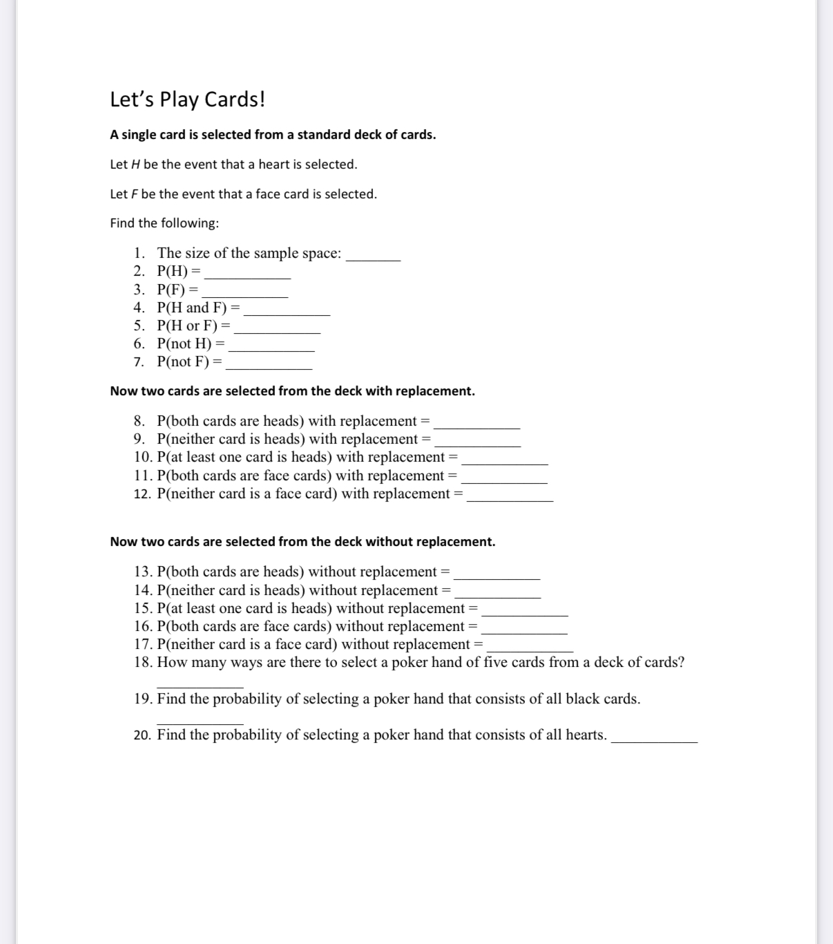 Let's Play Cards! (A class activity for