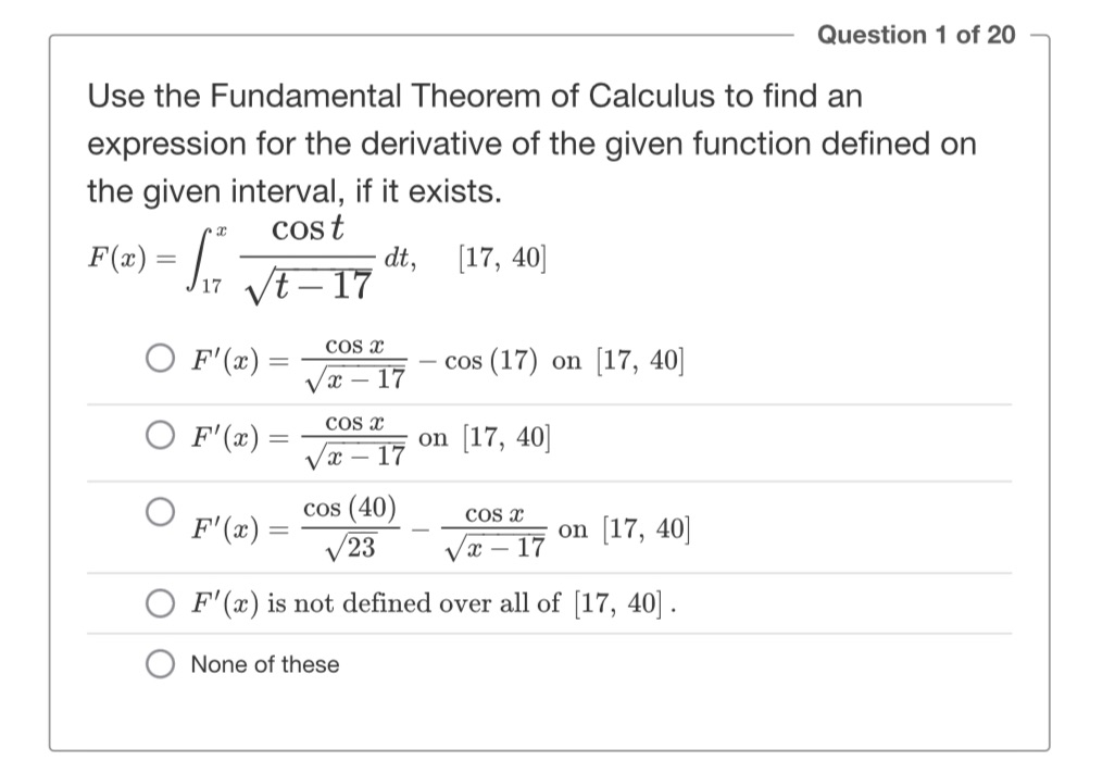 Question 1 of 20 Use the Fundamental Theorem of