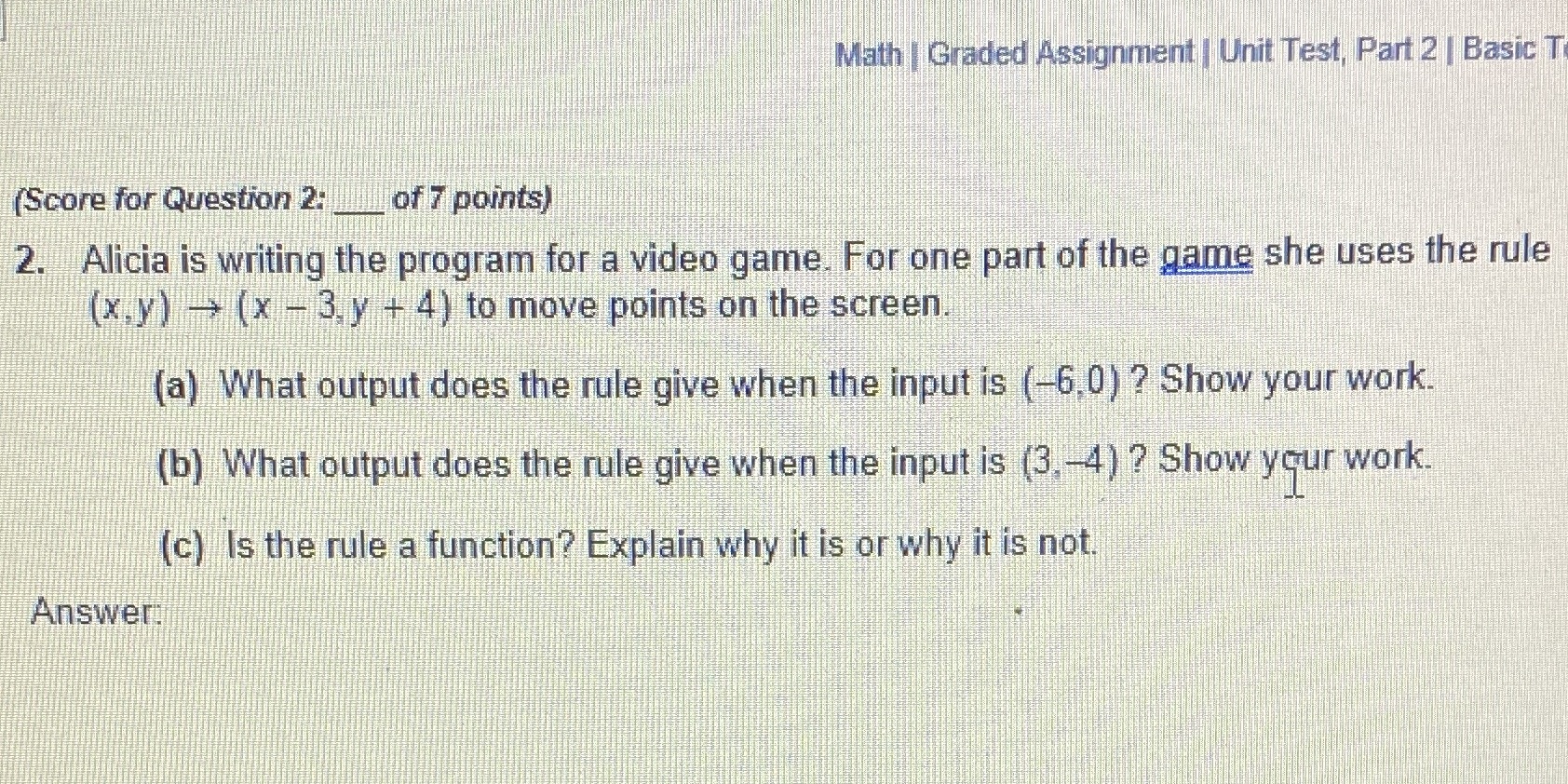 Math | Graded Assignment | Unit Test, Part 2 |