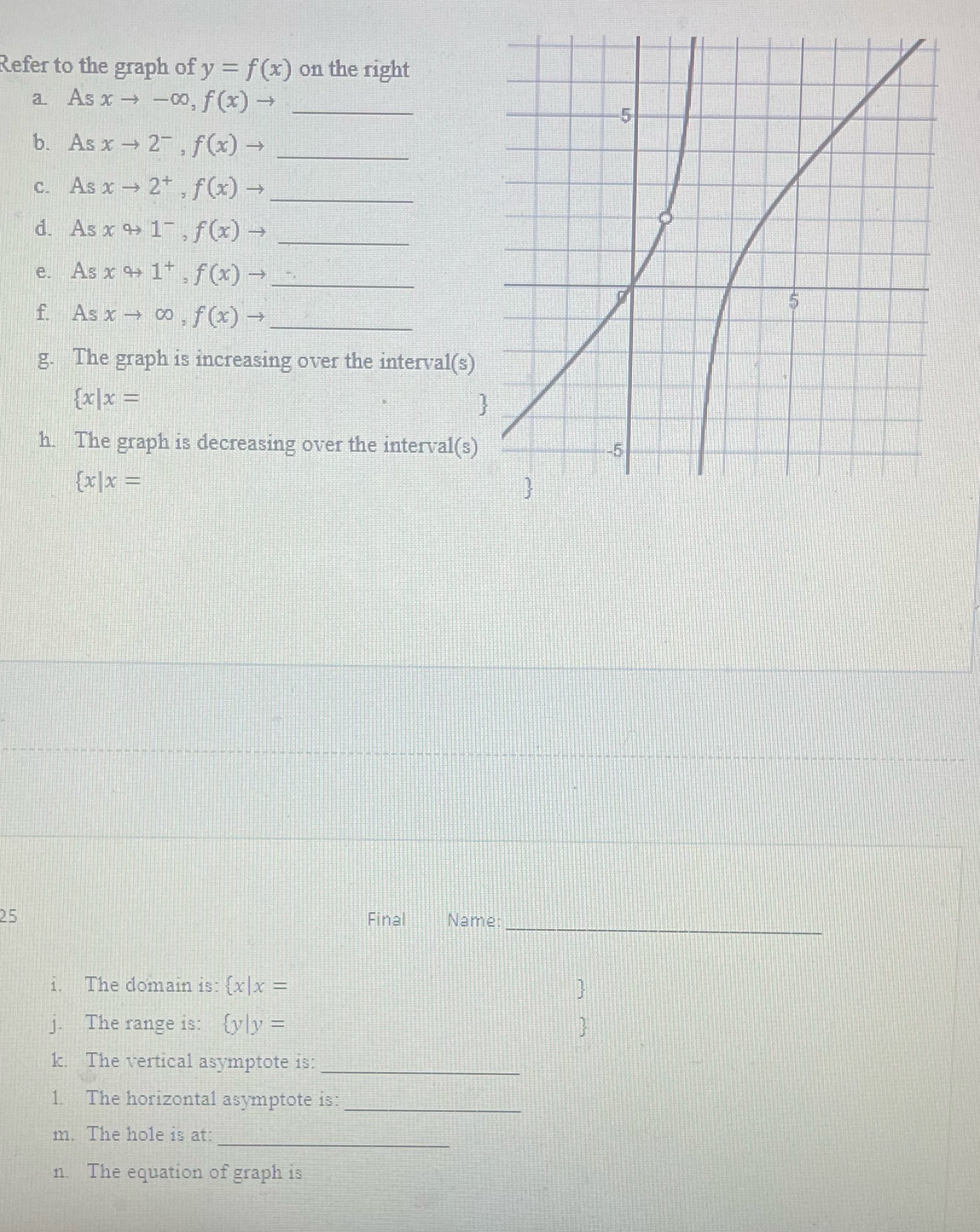 Refer to the graph of y = f(x) on the right a Asx