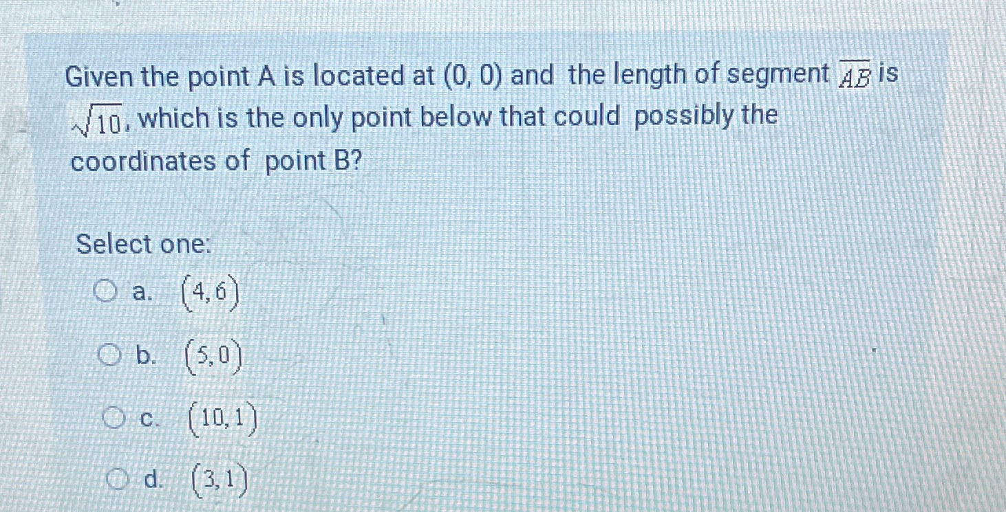 Given the point A is located at (0, 0) and the