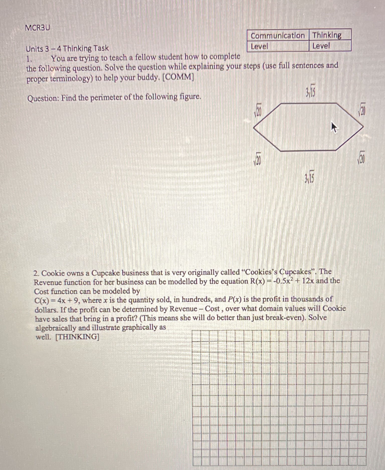 MCR3U Communication Thinking Units 3 - 4 Thinking