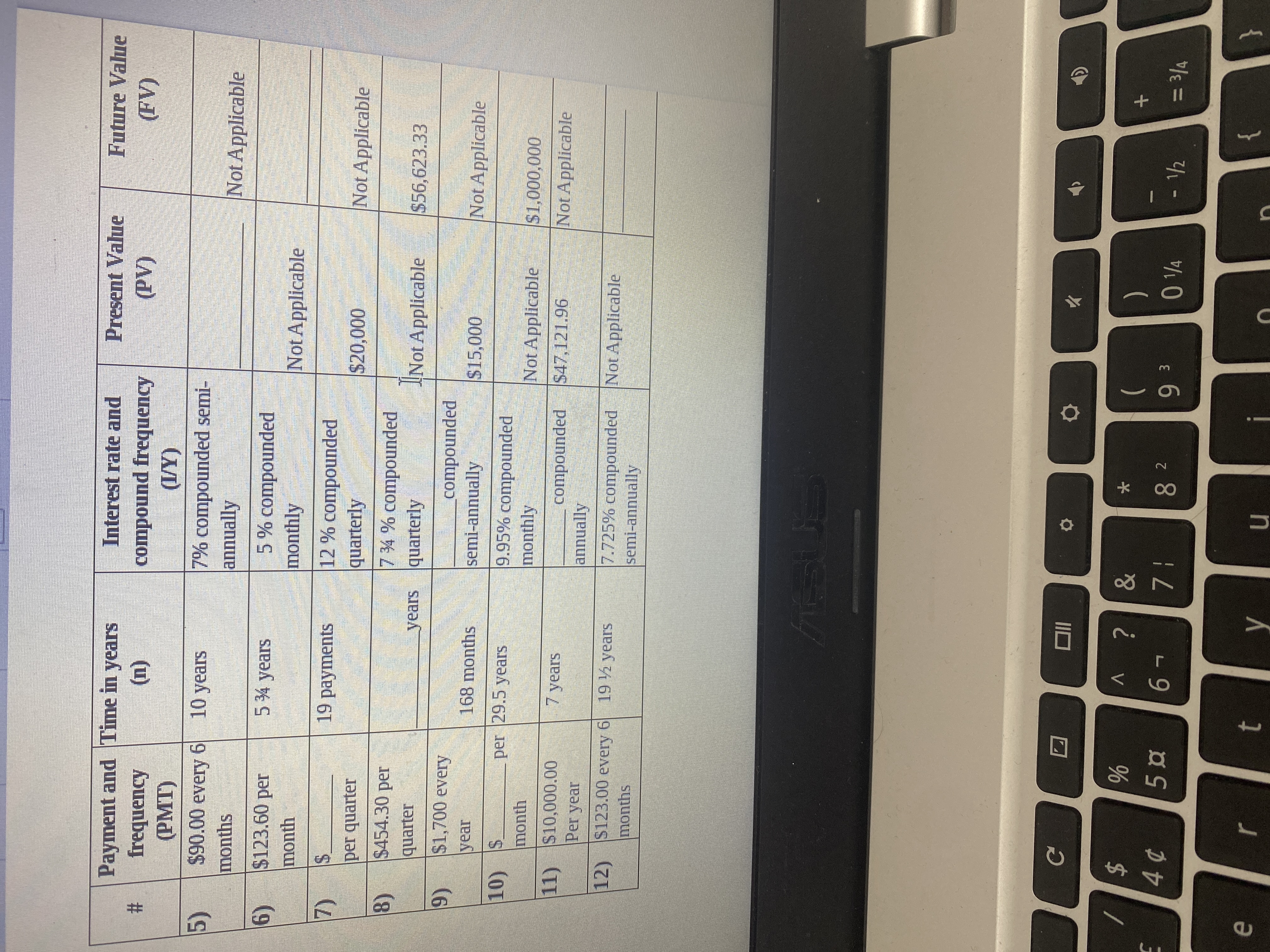 Payment and Time in years Interest rate and