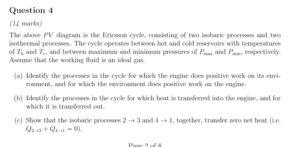 Question 4 (14 marks) The above PV diagram is the