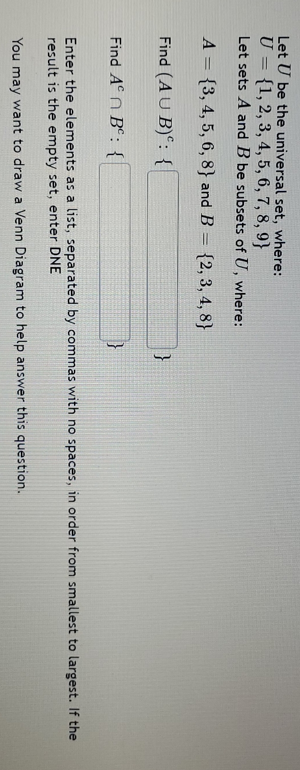 pls explain Let U be the universal set, where: U