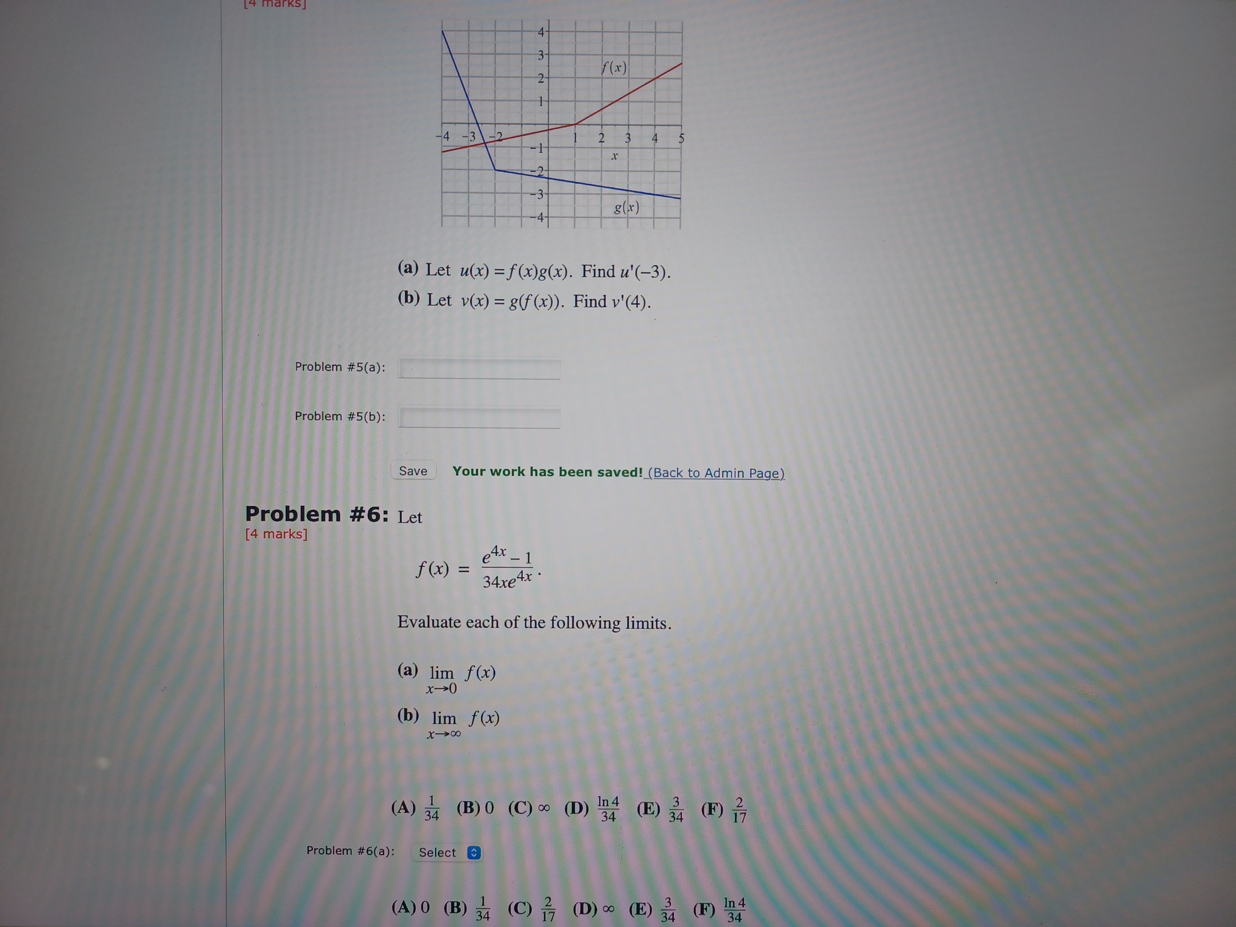 Please final answers f( x) 4 - g(x) (a) Let u(x)