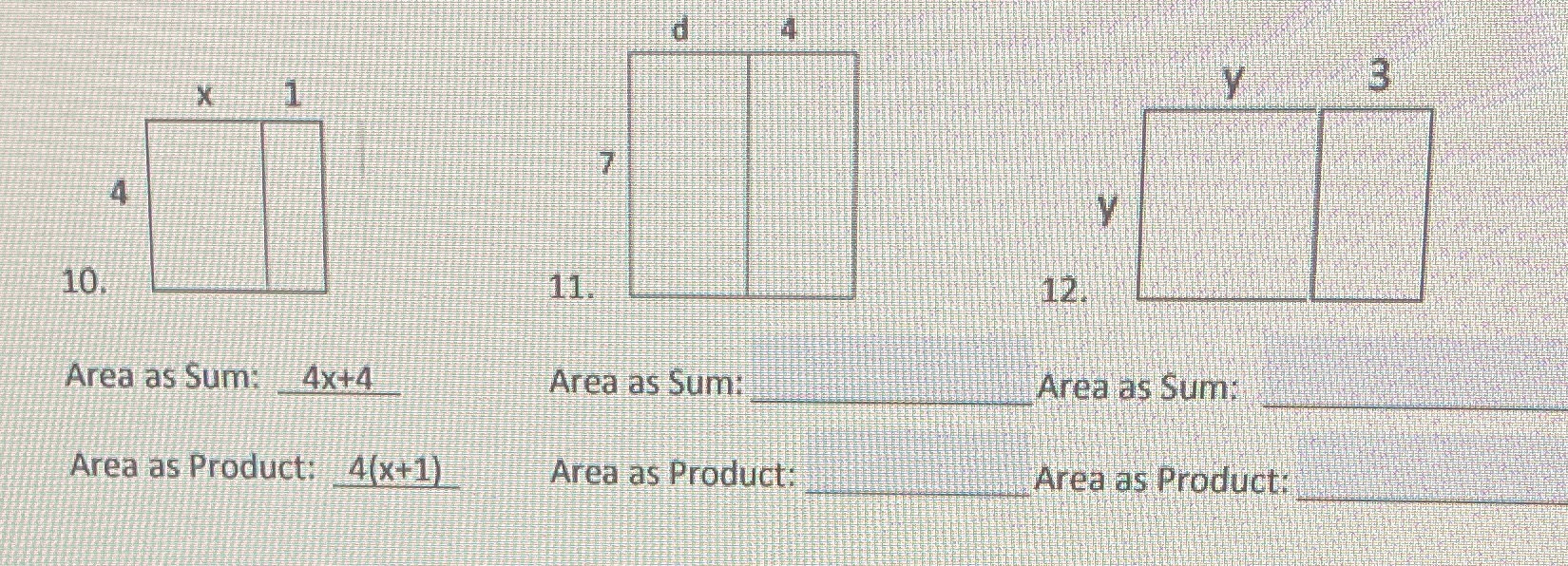 B X 1 17 10. 11. 12. Area as Sum: 4x+4 Area as