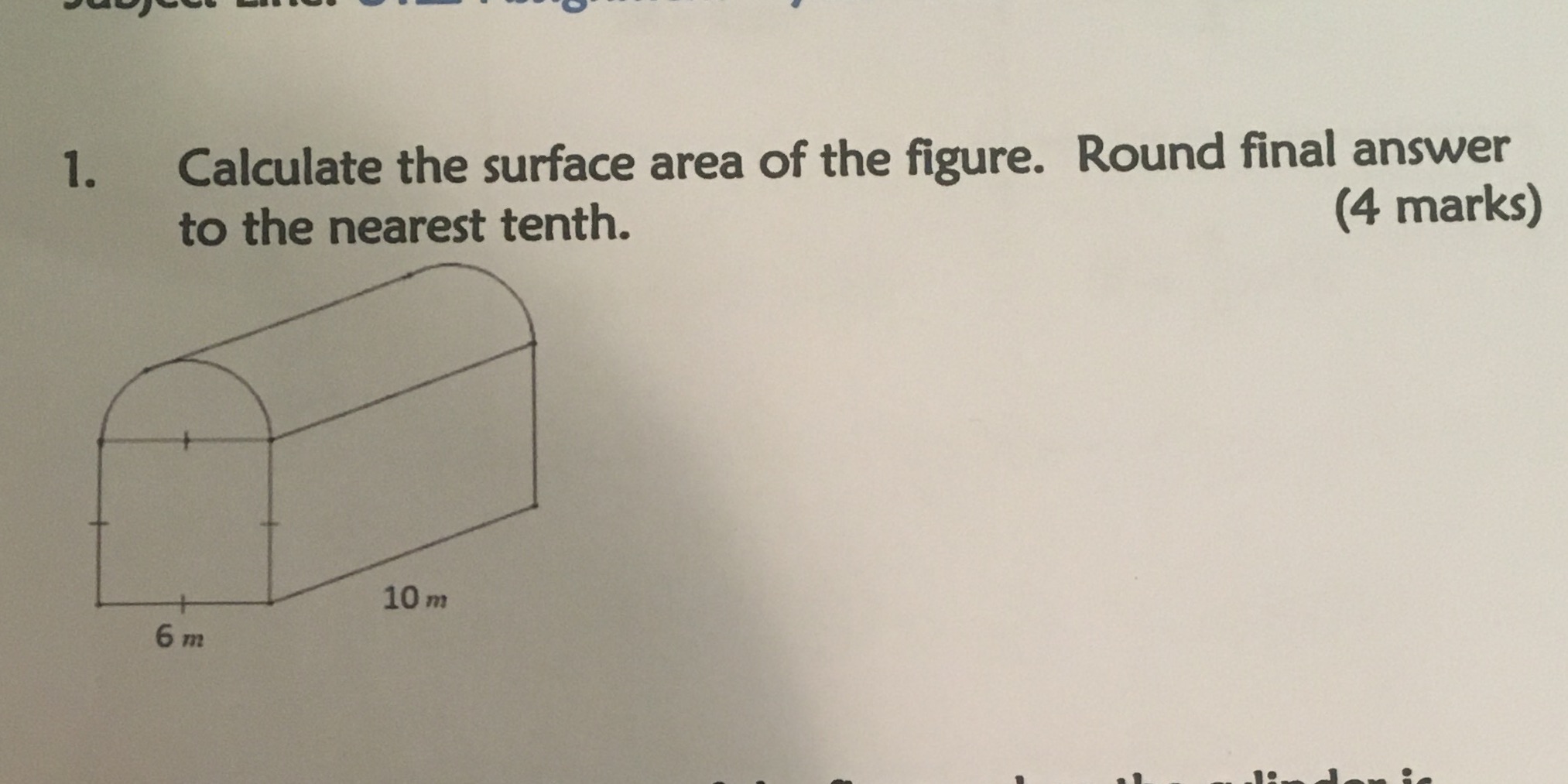 1. Calculate the surface area of the figure.