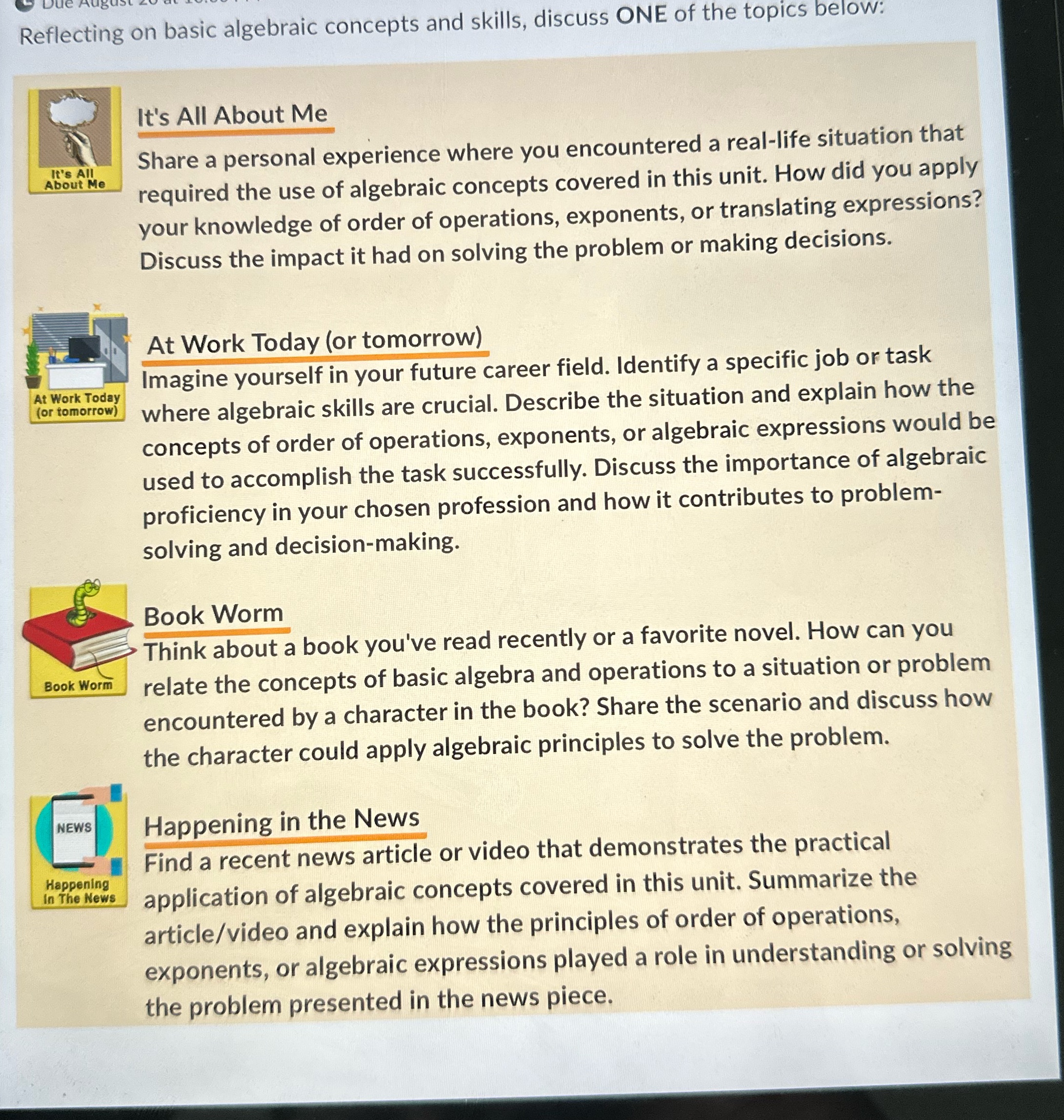 Discussion pls help Reflecting on basic algebraic