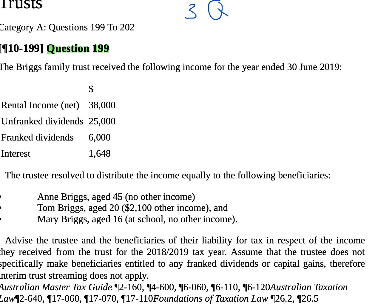 1 TUSIS S 8 Category A: Questions 199 To 202