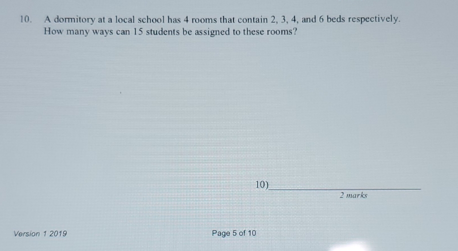 Combinatrics, math 12. please show your work 10.