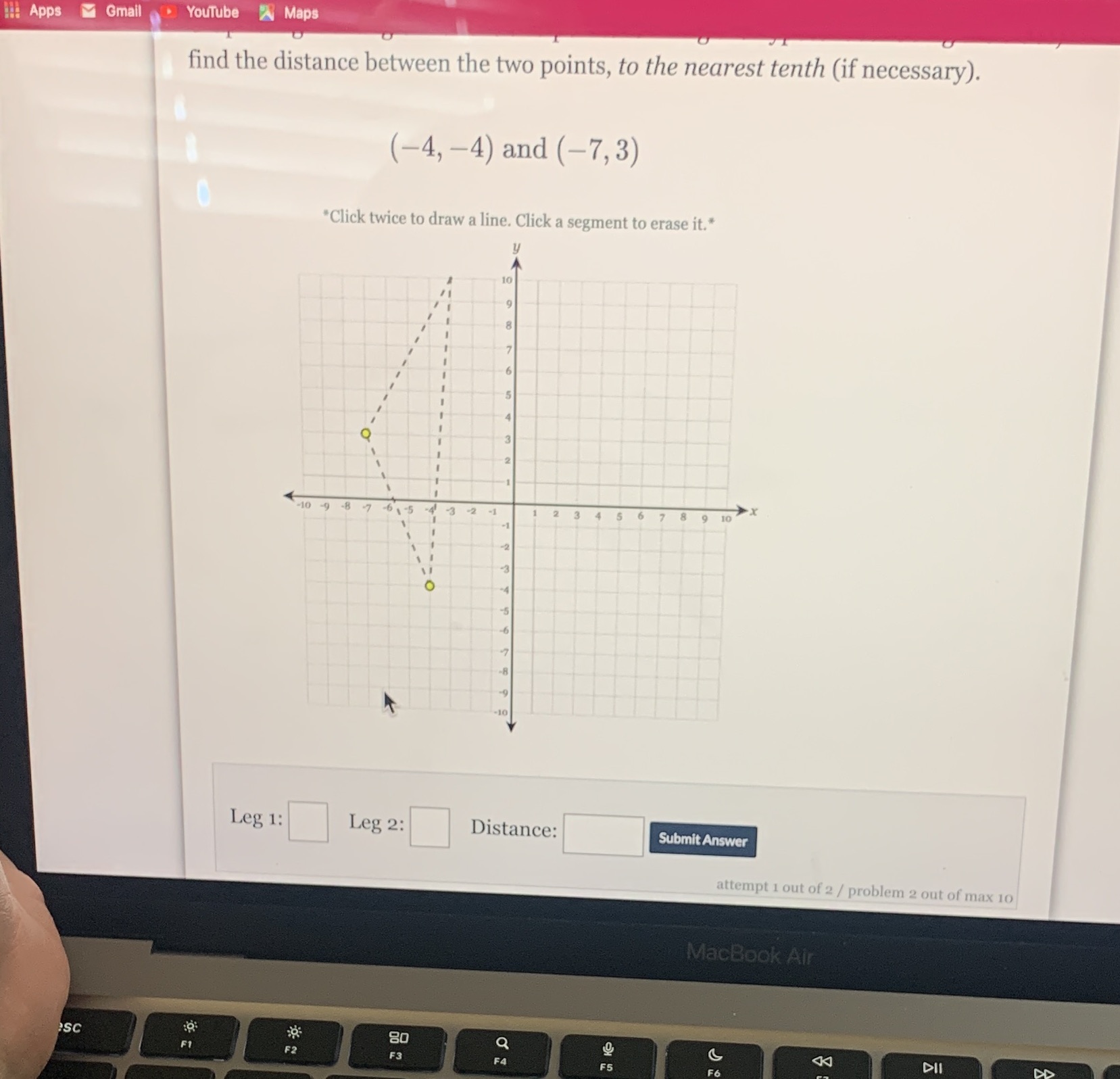 : Apps Gmail YouTube Maps find the distance