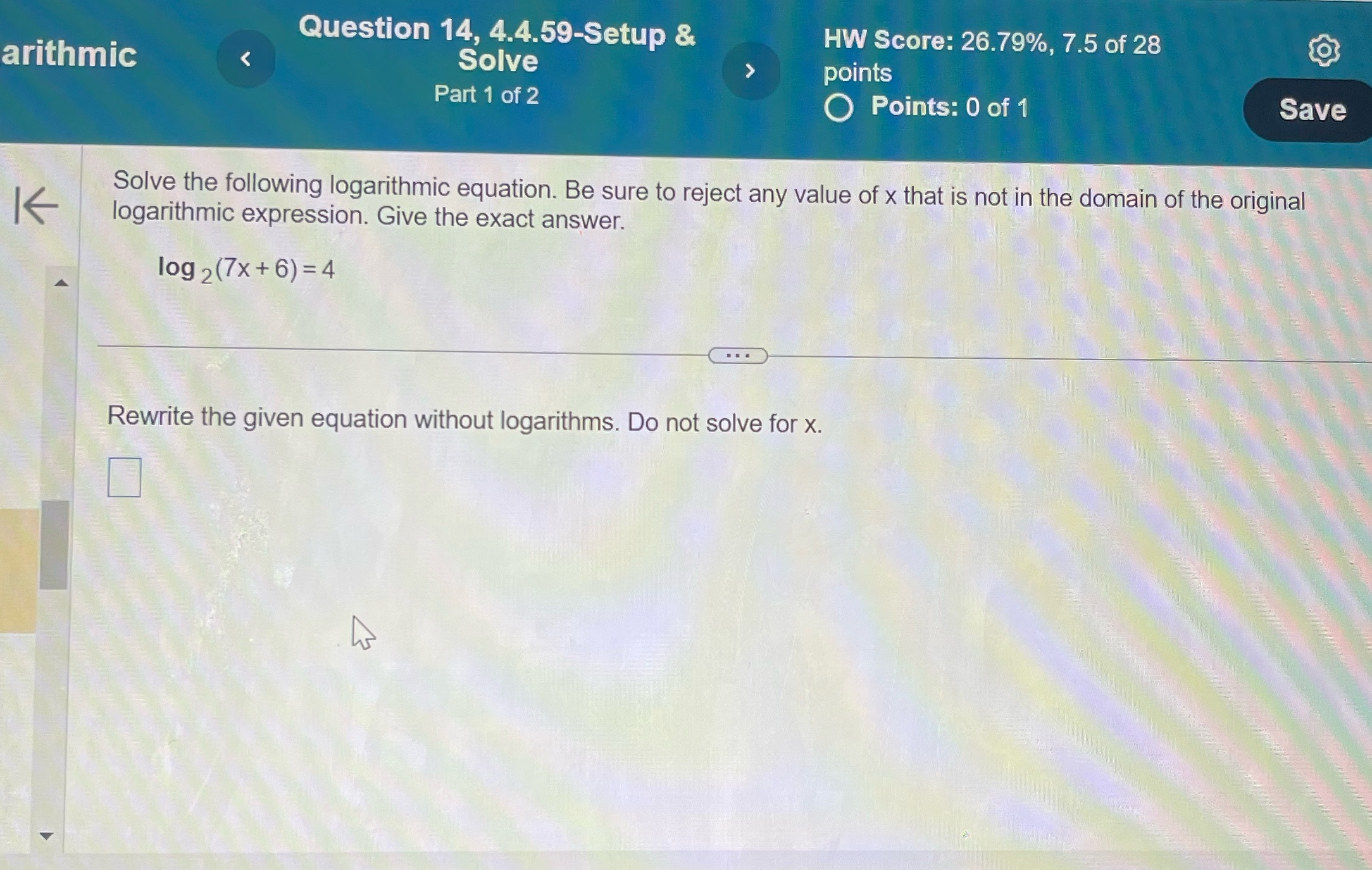 Question 14, 4.4.59-Setup & HW Score: 26.79%, 7.5