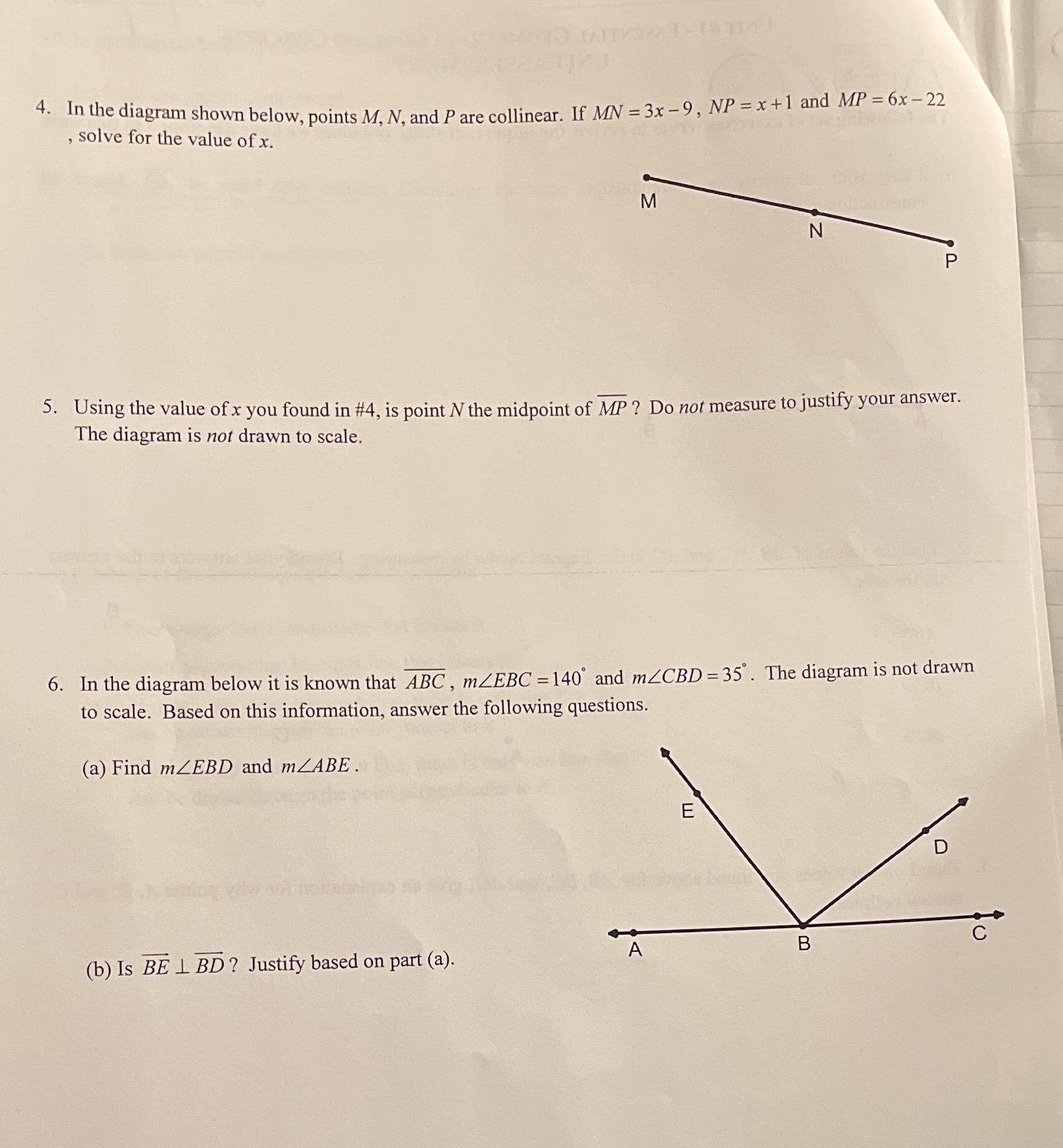 4. In the diagram shown below, points M, N, and P
