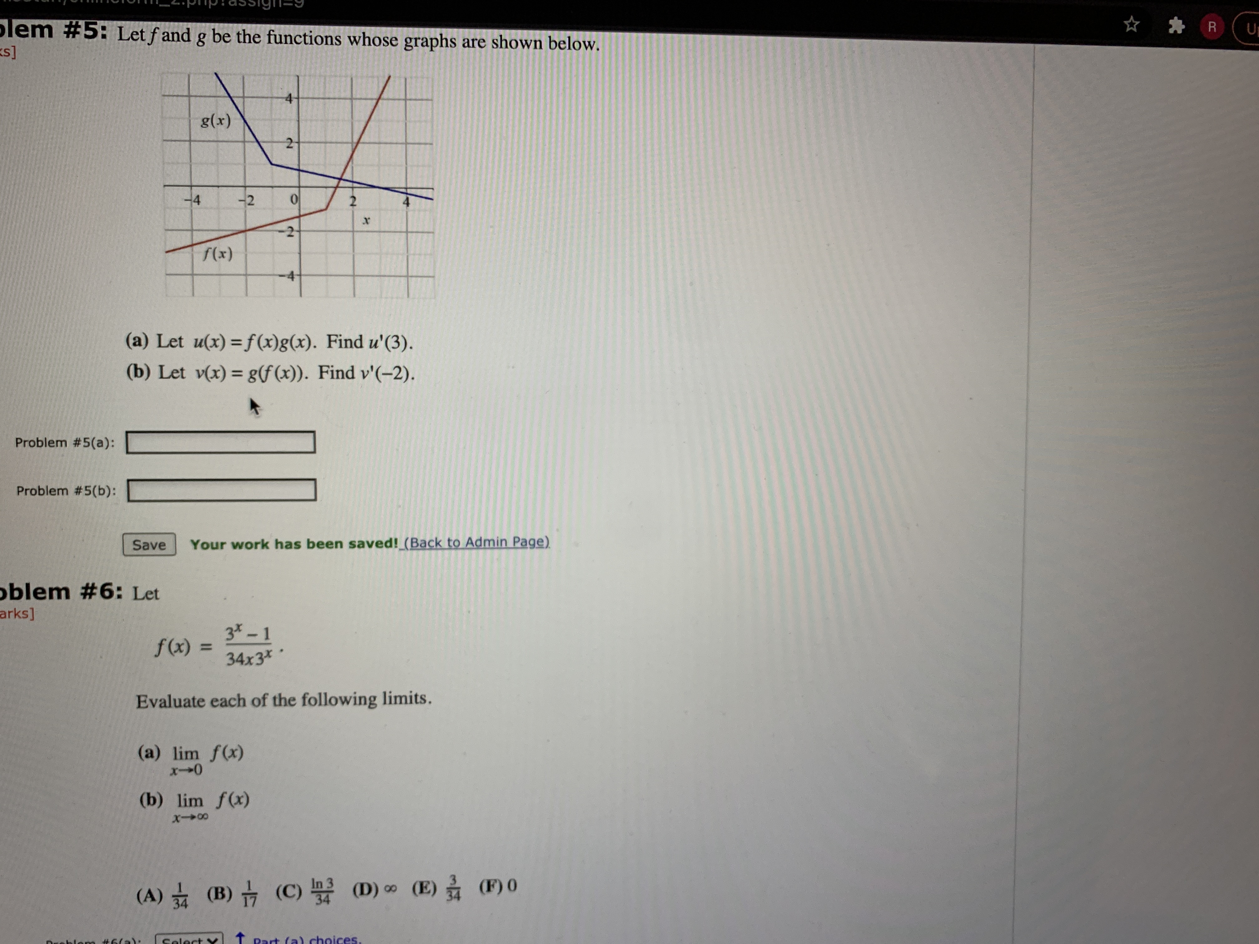Calculus questions R s] lem #5: Let f and g be