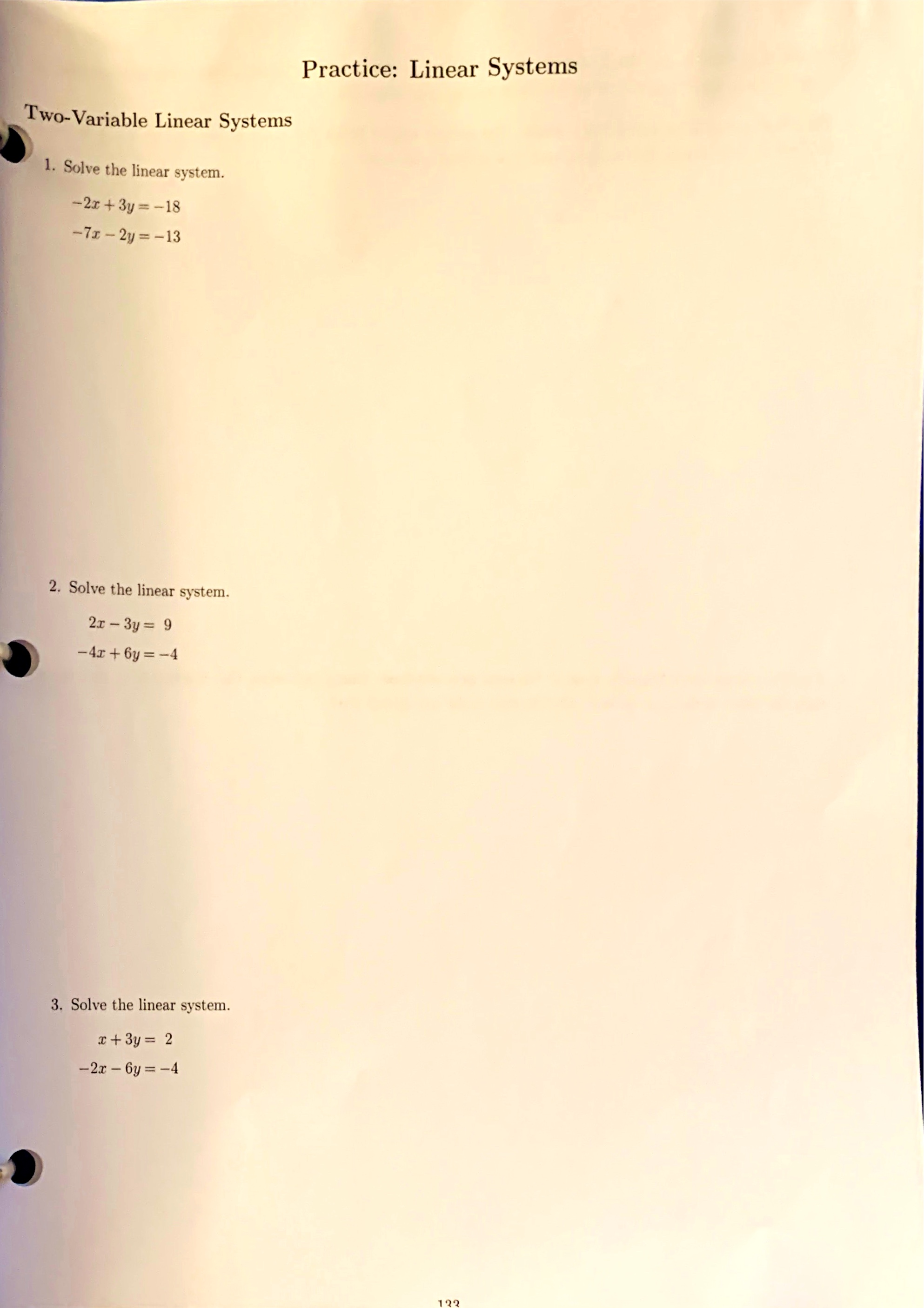 Practice: Linear Systems Two-Variable Linear