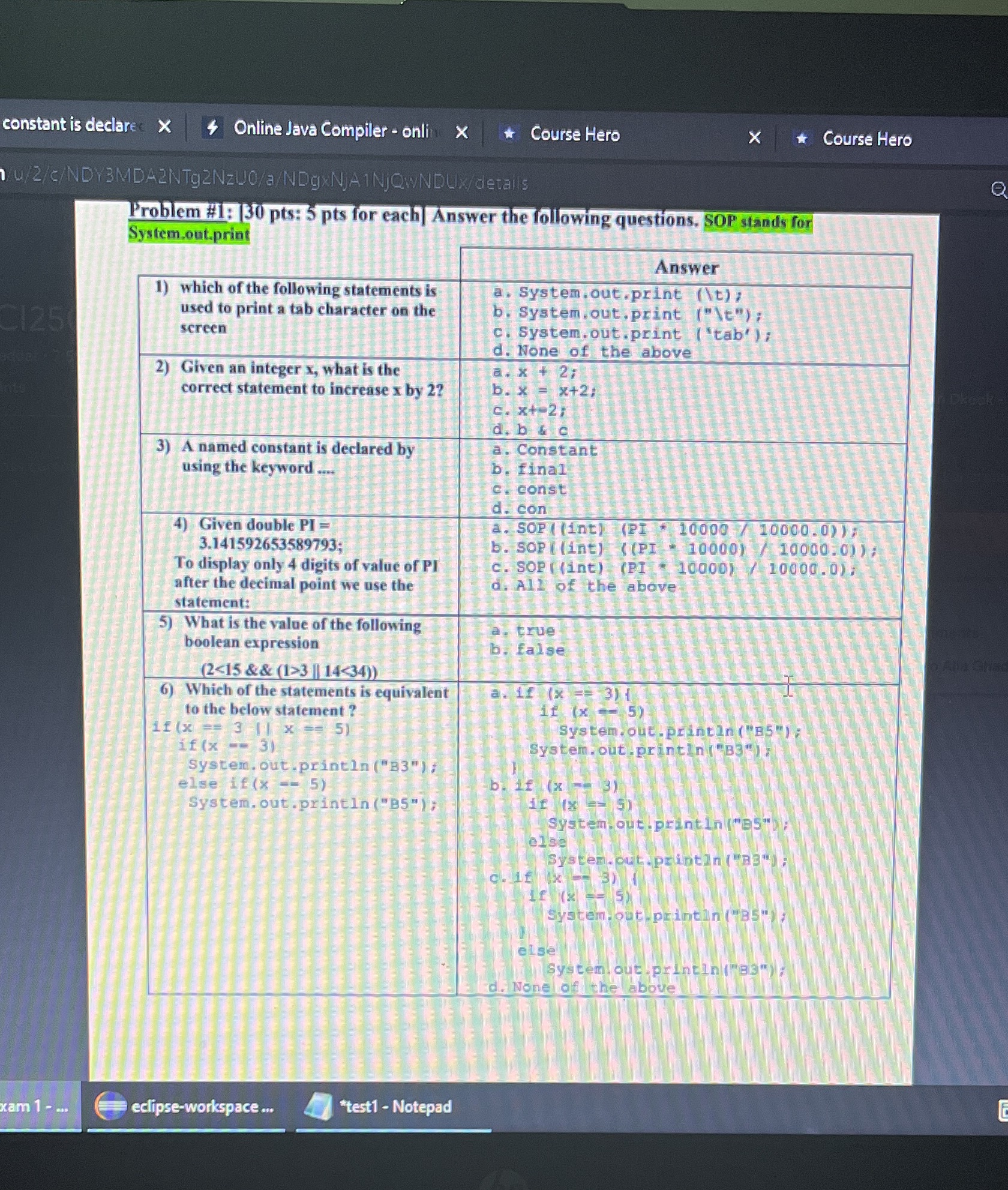 Please answer them fast constant is declared X 4
