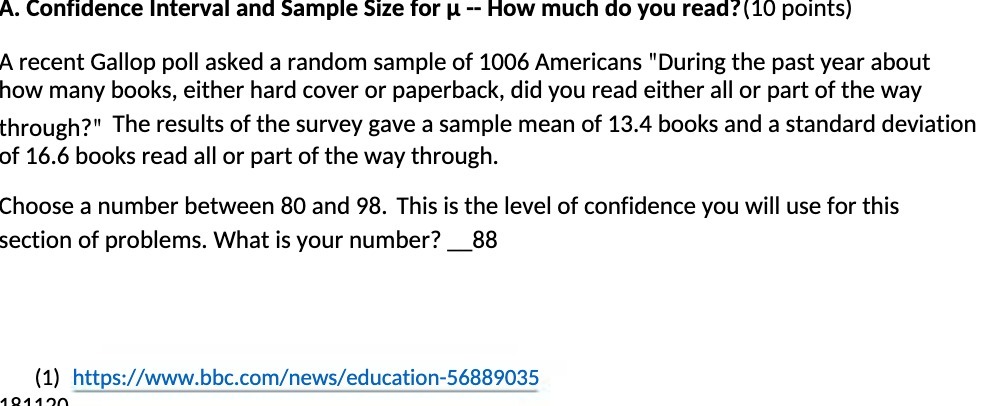 A. Confidence Interval and Sample Size for u --