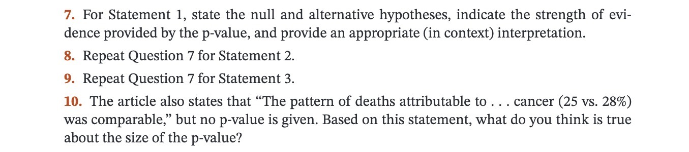 7. For Statement 1, state the null and