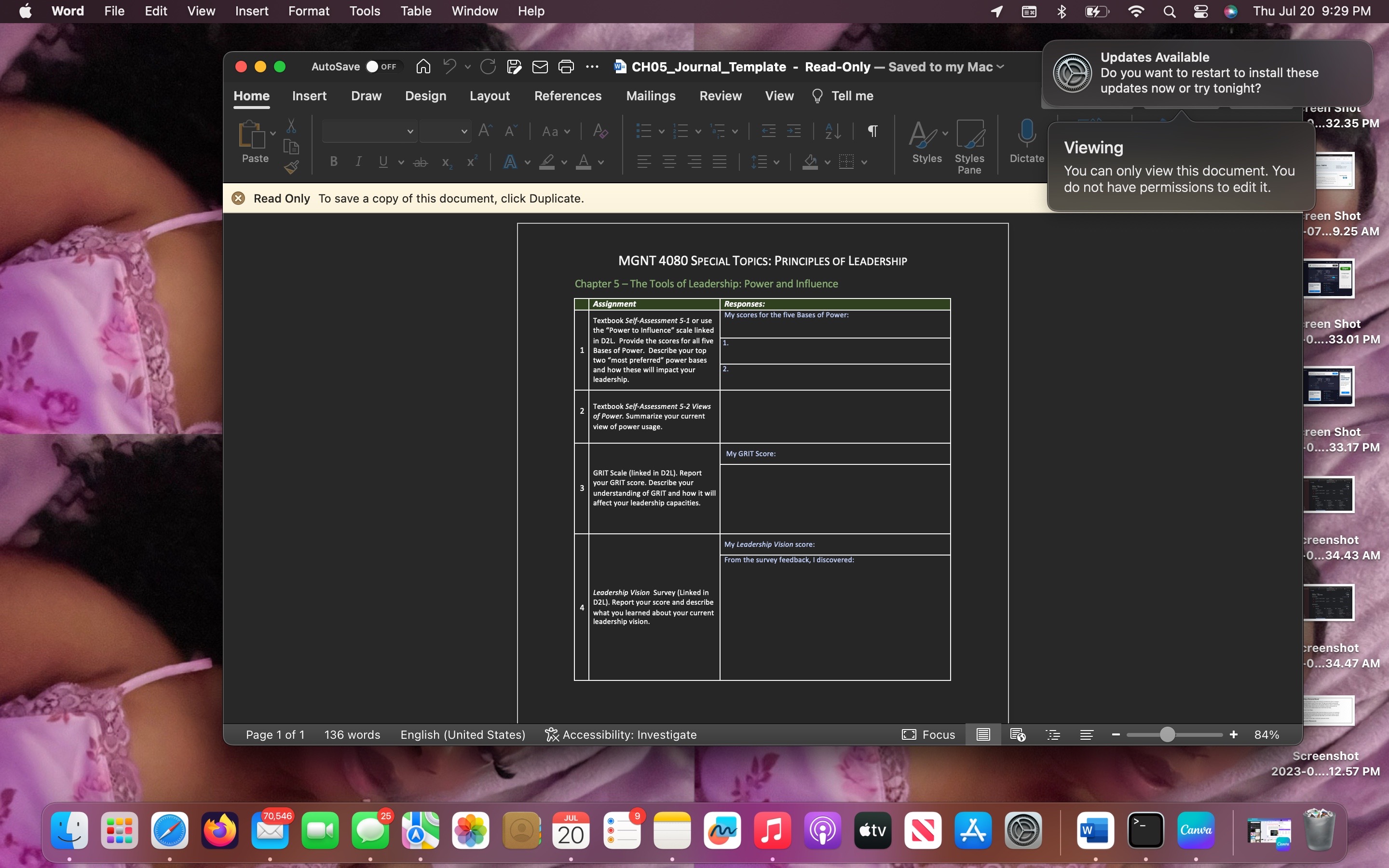 Word File Edit View Insert Format Tools Table