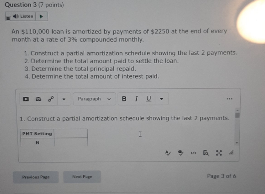 must use the table Question 3 (7 points) Listen