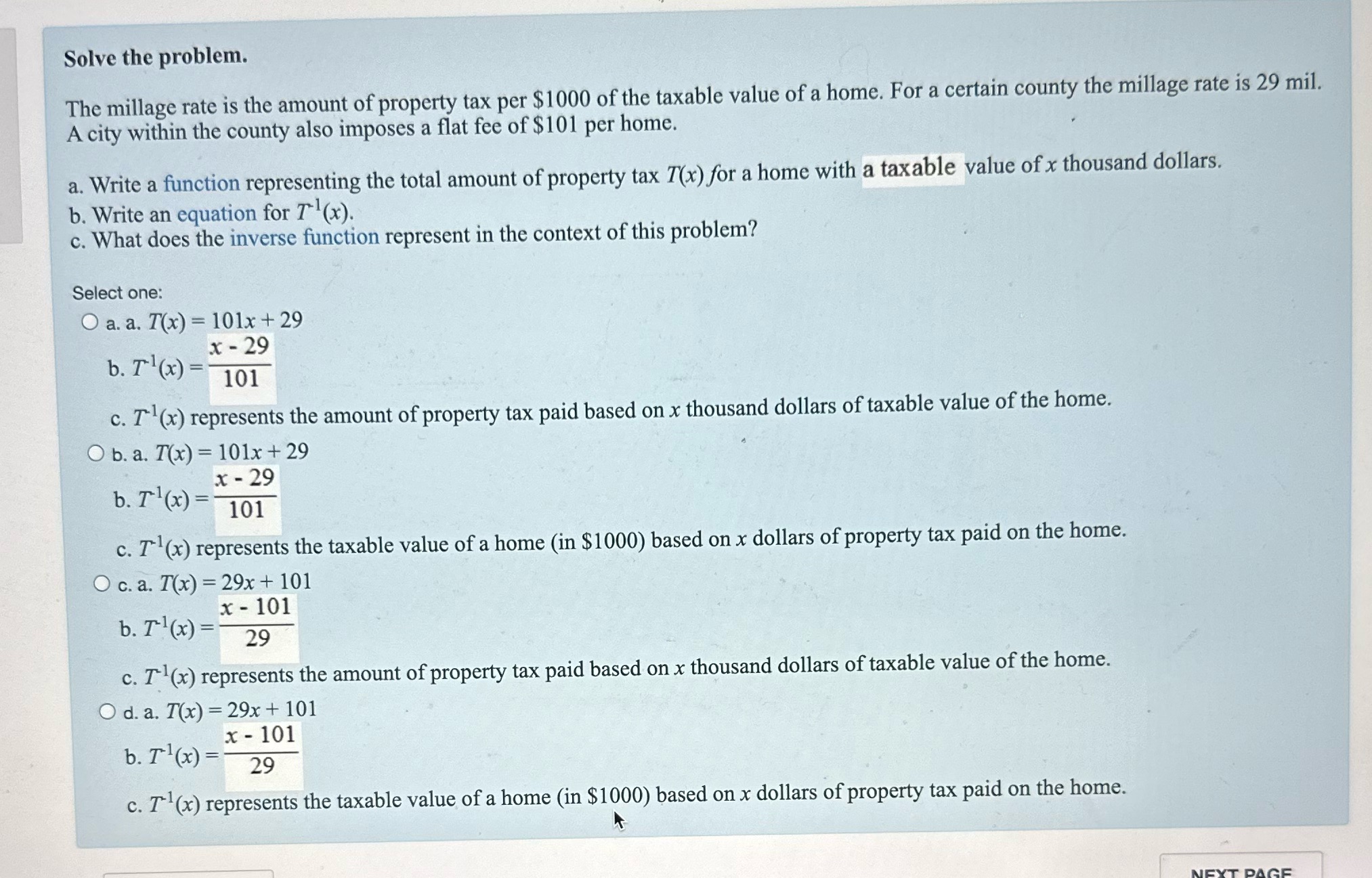 Solve the problem. The millage rate is the amount