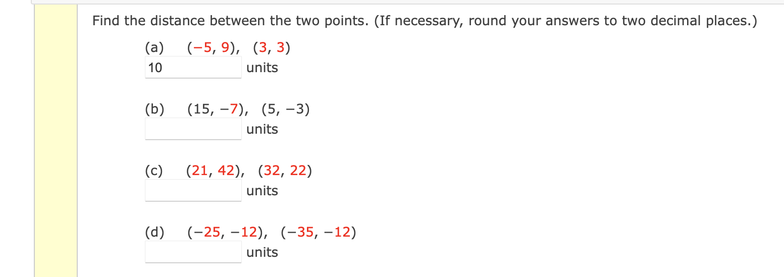 Find the distance between the two points. (If