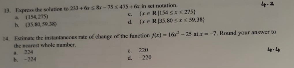 13. Express the solution to 233 + or S & - 75 5
