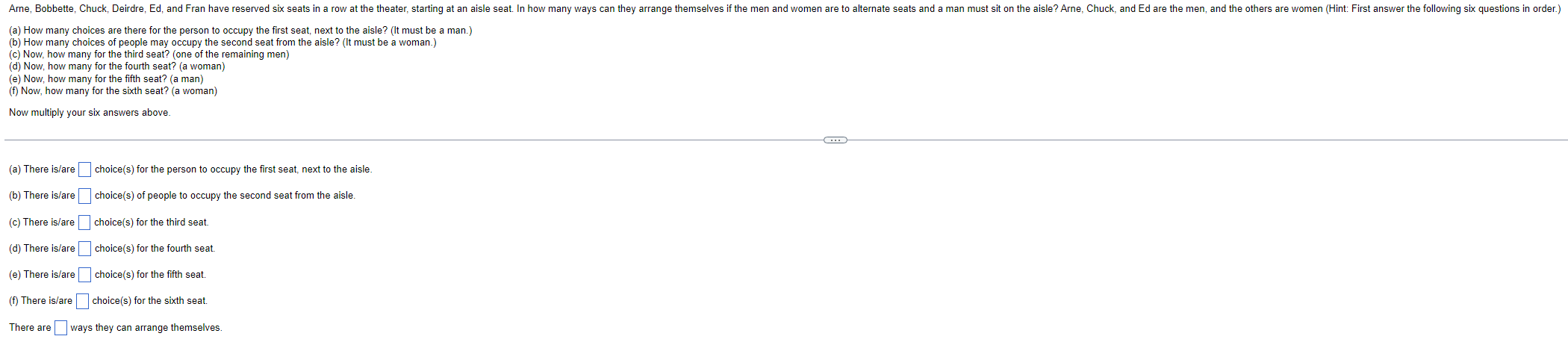 Arne, Bobbette, Chuck, Deirdre, Ed, and Fran have