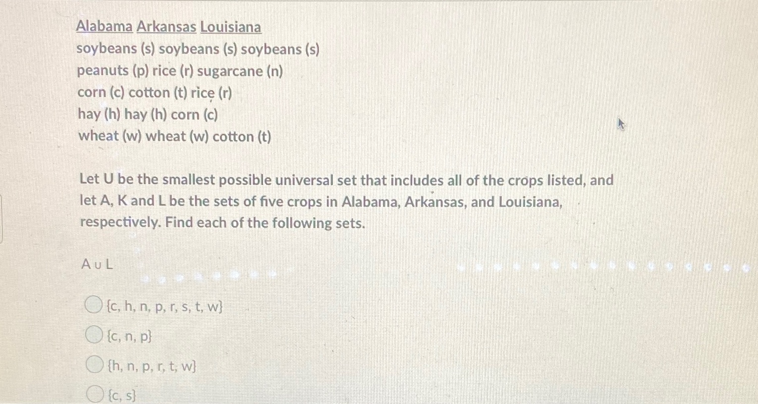 Alabama Arkansas Louisiana soybeans (s) soybeans