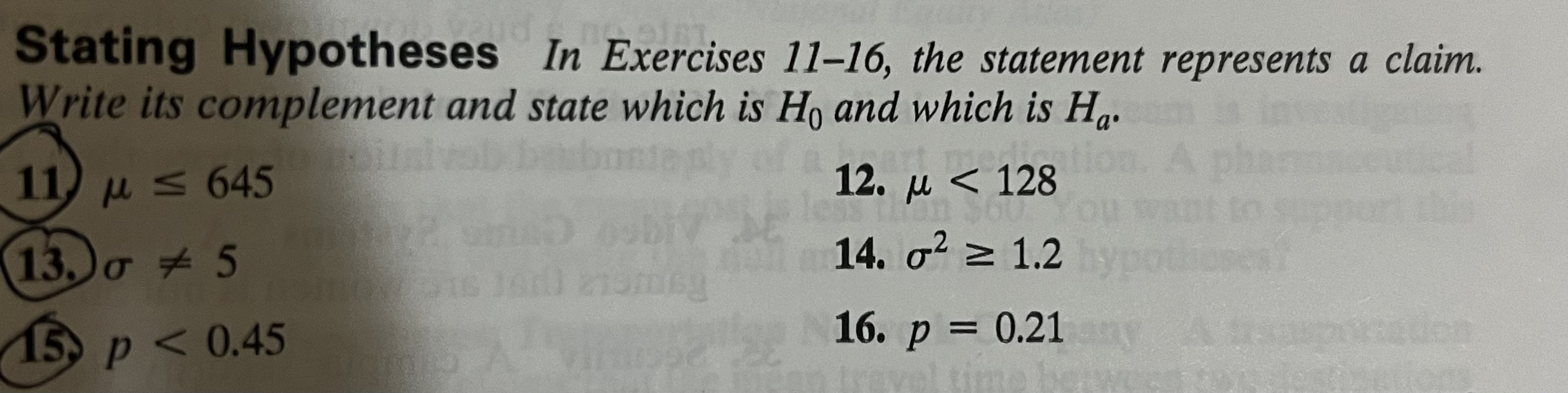 Stating Hypotheses In Exercises 11-16, the