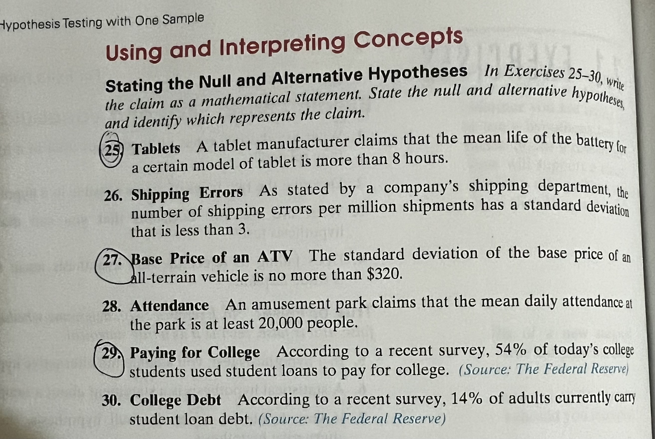 Stating Hypotheses In Exercises 11-16, the
