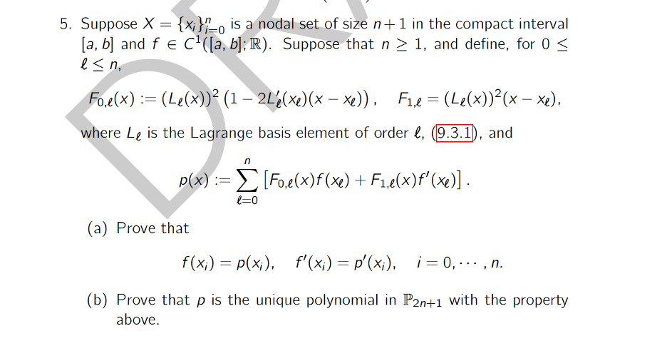5. Suppose X = {x/}_ is a nodal set of size n + 1