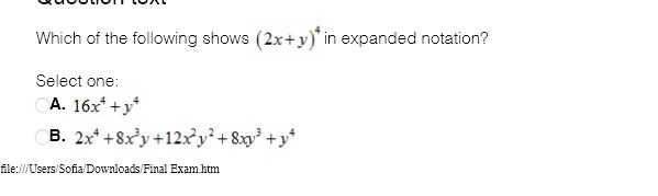 Which of the following shows (2x+ y ) in expanded