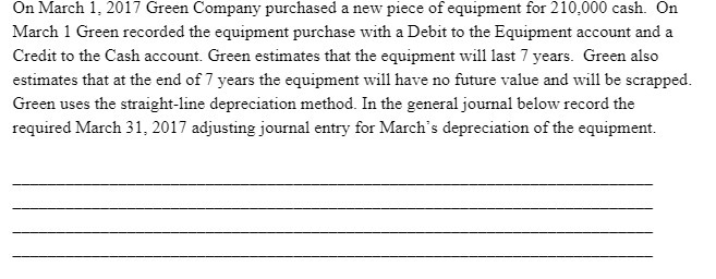 On March 1, 2017 Green Company purchased a new