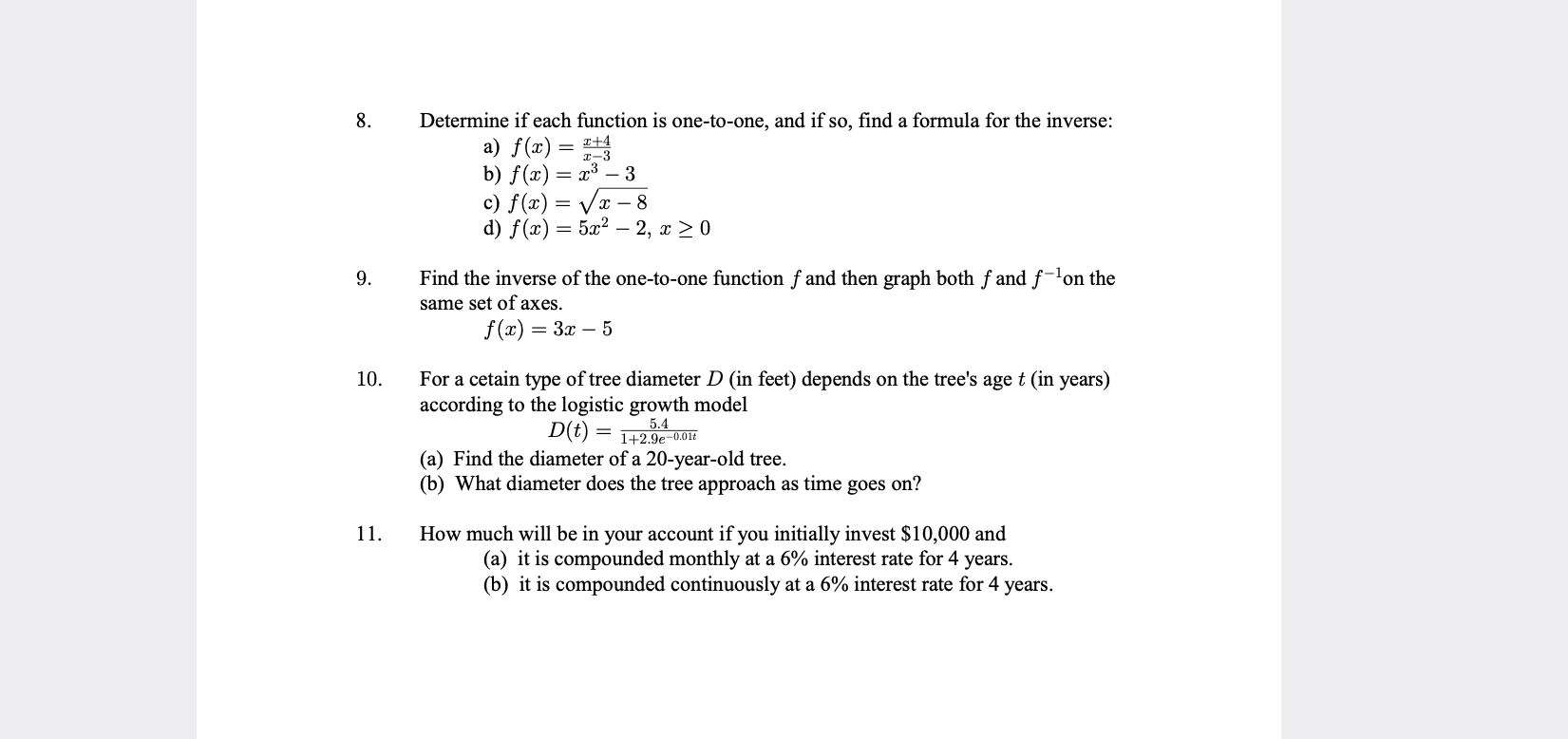 10. 1]. Determine if each anction is one-to-one,