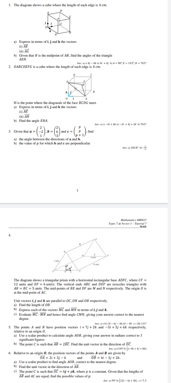 question 1-6 1. The diagram shows a cube where