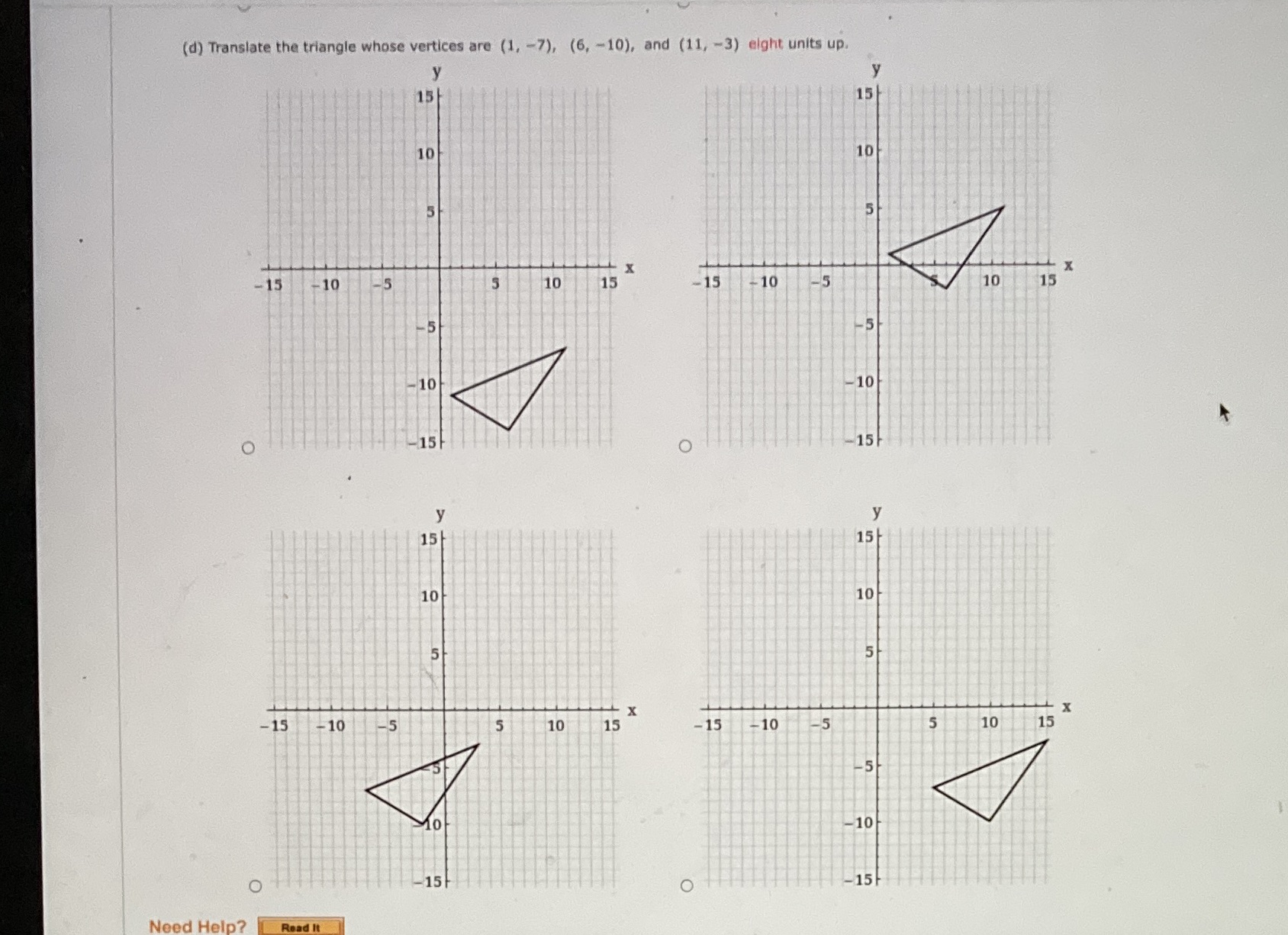 (d) Translate the triangle whose vertices are (1,
