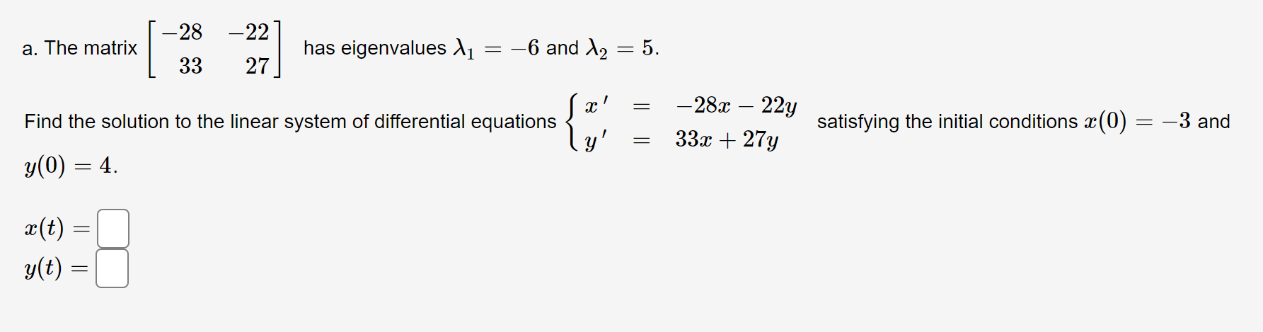 Eigenvalues of -6 and 5. 28 -22 a. The matrix 33