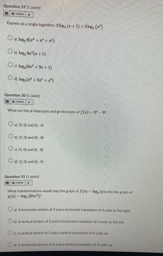Question 29 (1 point) Listen Express as a single