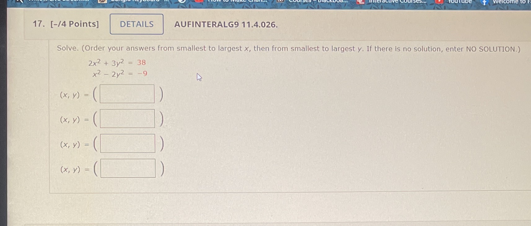 welcome to 17. [-/4 Points] DETAILS AUFINTERALG9