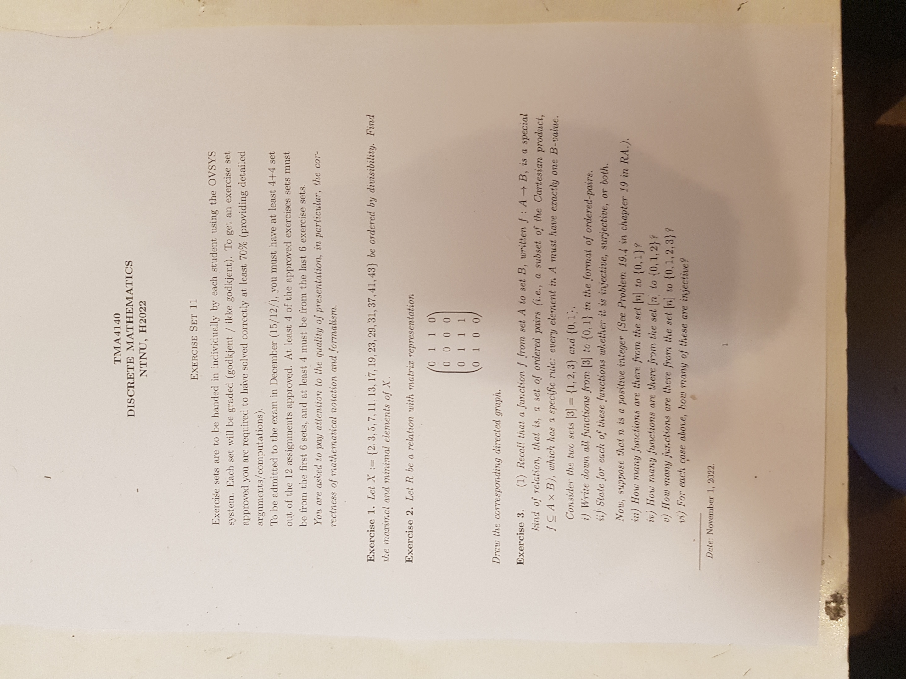 TMA4140 DISCRETE MATHEMATICS NTNU, H2022 EXERCISE